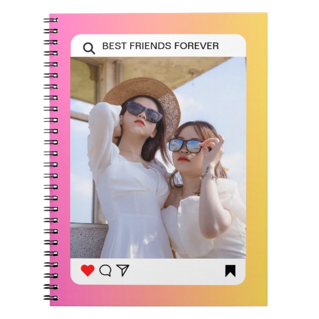 Cuaderno texto de foto personalizado instagram rosa moderno (Frente)