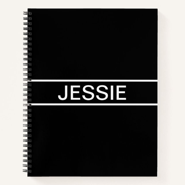 Cuaderno Texto de personalizable | Negra y blanca moderna (Anverso)