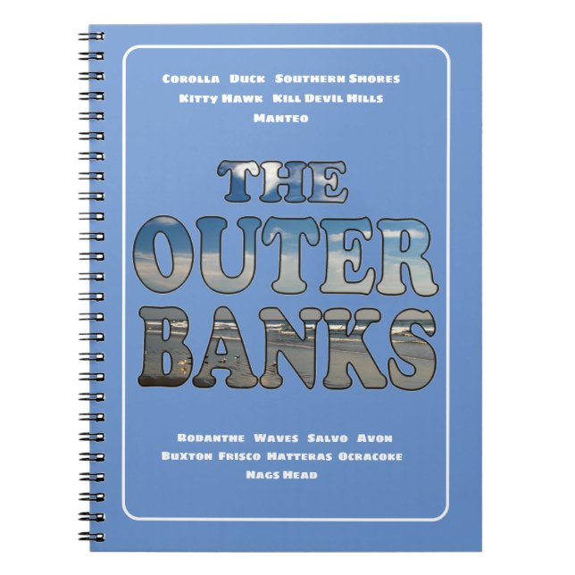 Cuaderno Texto de playa de OBX y pueblos (Frente)