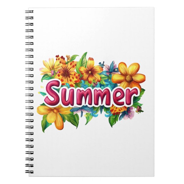 Cuaderno Texto de verano - Ilustracion de flores de verano  (Frente)
