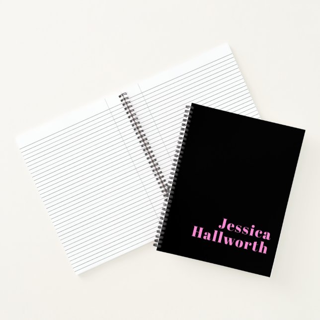 Cuaderno Texto editable retro-moderno | Negro y rosa (Interior)