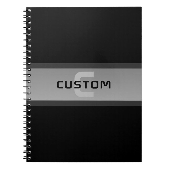 Cuaderno Texto en capas personalizable moderno | Negro y gr (Frente)