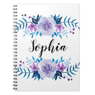 Cuaderno Texto floral púrpura azul del personalizado de la
