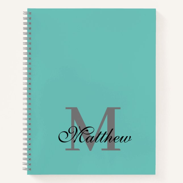 Cuaderno texto inicial y de nombre del personalizado verde  (Anverso)