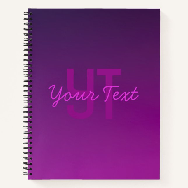 Cuaderno Texto modern editable monogramado y ombre púrpura  (Anverso)