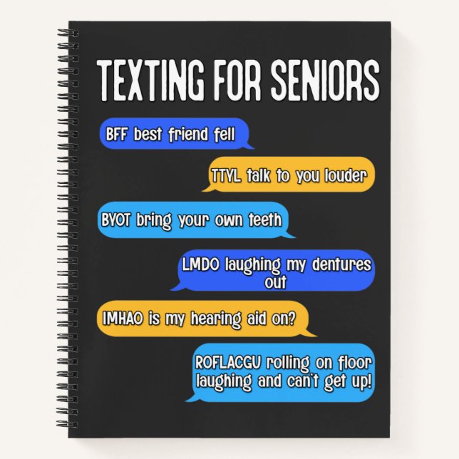 Cuaderno Texto para adultos mayores Gracioso Código de text (Anverso)