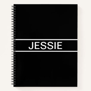 Cuaderno Texto personalizable Negro y blanco moderno y ne