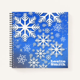 Cuaderno Texto Personalizado de copos de nieve y estrellas 