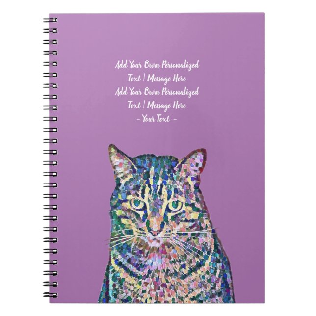 Cuaderno Texto personalizado de gato colorido (Frente)