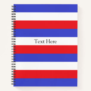Cuaderno Texto personalizado en rayas azules rojas y blanca