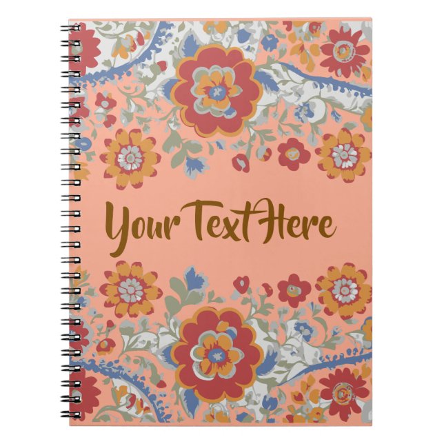 Cuaderno Texto Personalizado Flores Vintage Boho Personaliz (Frente)