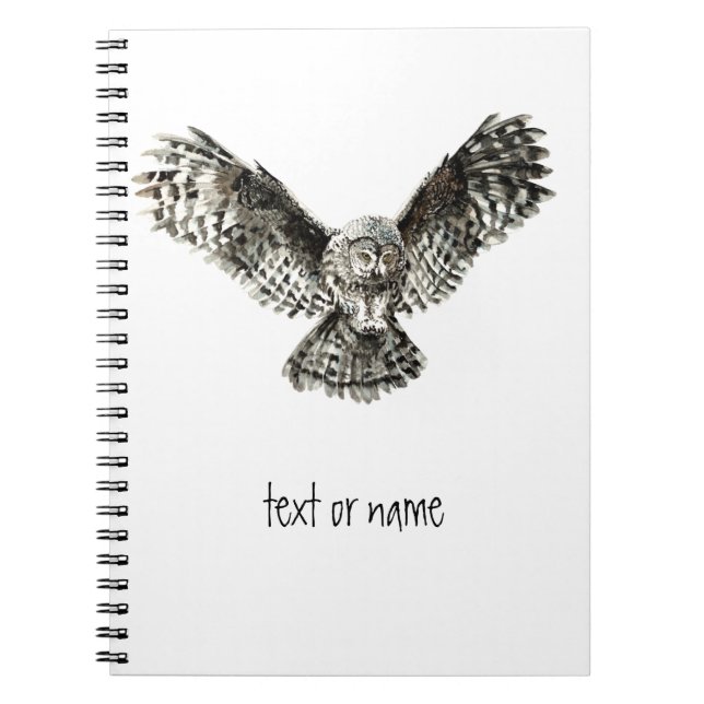 Cuaderno Texto personalizado, lechuza acuarela, animal de a (Frente)