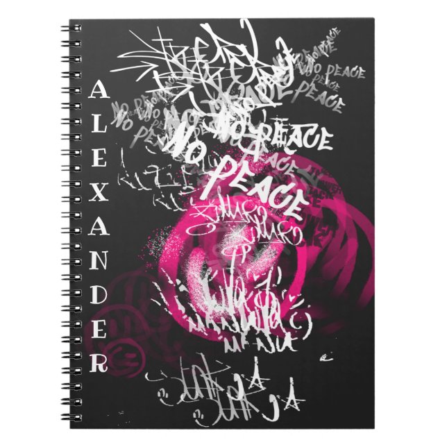 Cuaderno Texto rosa y negro sin graffitis callejeros por la (Frente)