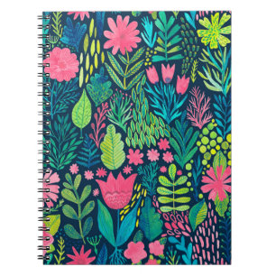Cuaderno Textura acuarela con flores y plantas. Floral