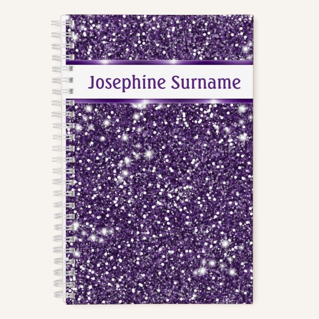 Cuaderno Textura de brillo abstracto púrpura con texto pers (Anverso)