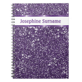 Cuaderno Textura de brillo morado falso con texto personali