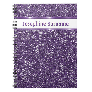 Cuaderno Textura de brillo morado falso con texto personali