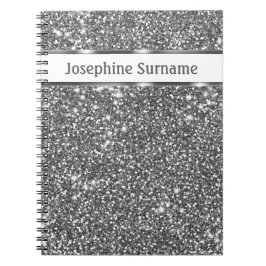 Cuaderno Textura de brillo plateado falso y texto personali