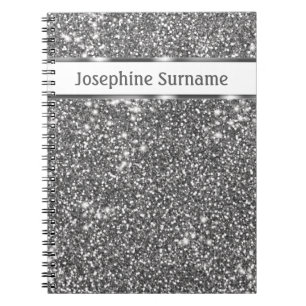 Cuaderno Textura de brillo plateado falso y texto personali