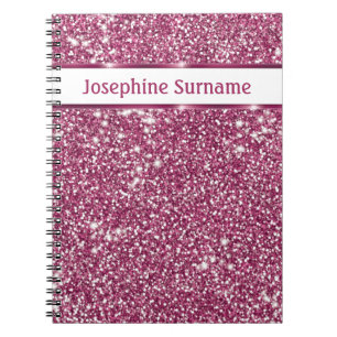 Cuaderno Textura de brillo rosa falso con nombre personaliz