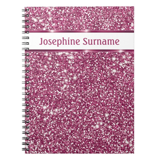 Cuaderno Textura de brillo rosa falso con nombre personaliz (Frente)