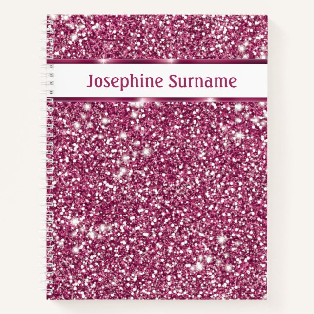 Cuaderno Textura de brillo rosa falso con texto personaliza (Anverso)