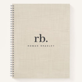 Cuaderno Textura de crema de lino beige Monograma simple el