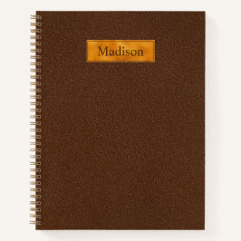 Cuaderno Textura de cuero marrón falso con banner de lámina