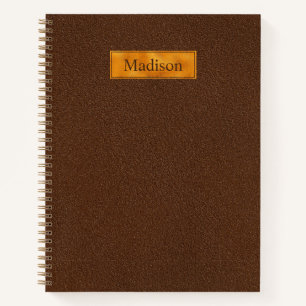 Cuaderno Textura de cuero marrón falso con banner de lámina