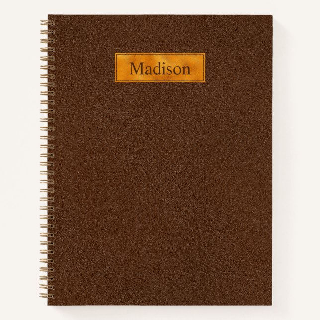 Cuaderno Textura de cuero marrón falso con banner de lámina (Anverso)