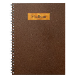 Cuaderno Textura de cuero marrón falso con banner de lámina