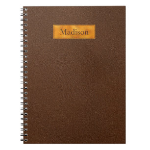 Cuaderno Textura de cuero marrón falso con banner de lámina