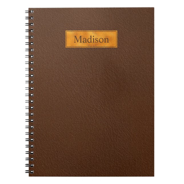 Cuaderno Textura de cuero marrón falso con banner de lámina (Frente)