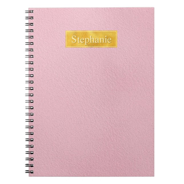Cuaderno Textura de cuero rosa falso con banner de lámina d (Frente)