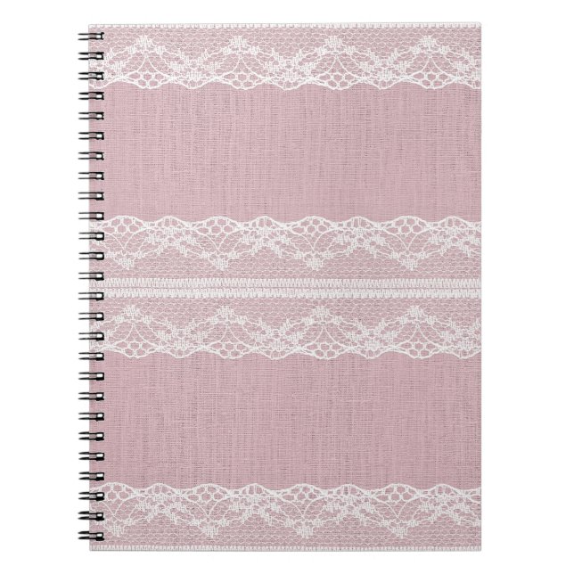 Cuaderno Textura de encaje blanco rosado Pastel (Frente)