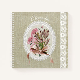 Cuaderno Textura de encaje floral blanco personalizada y he