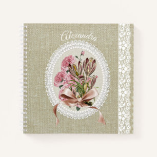 Cuaderno Textura de encaje floral blanco personalizada y he