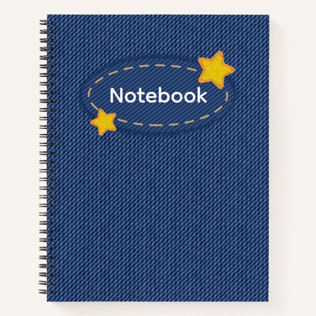 Cuaderno Textura de jeans con diseño de patrón de estrellas (Anverso)