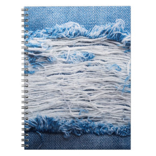 Cuaderno Textura de jeans de denim azul rotos con espacio p