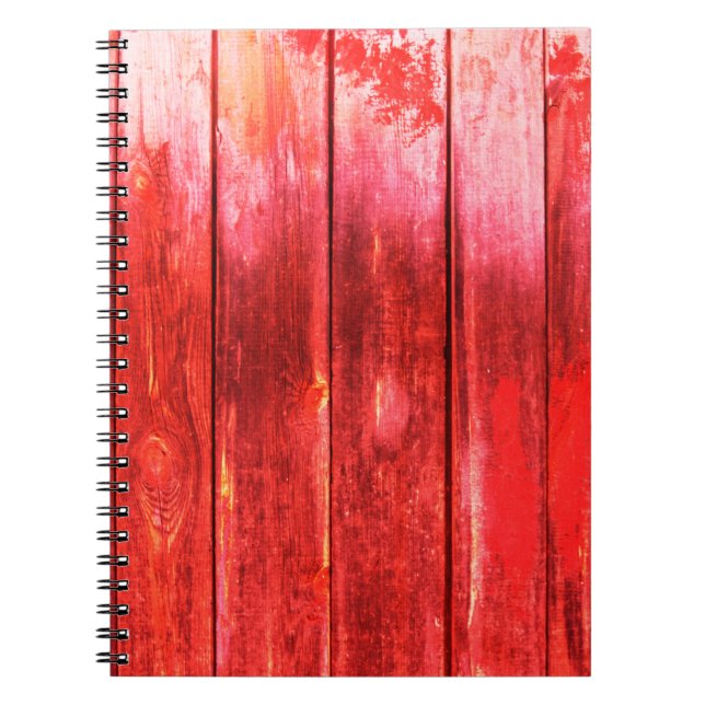 Cuaderno Textura de la pared de madera roja brillante. Text (Frente)
