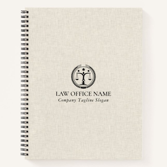 Cuaderno Textura de línea crema ligera Logo de justicia neg (Anverso)
