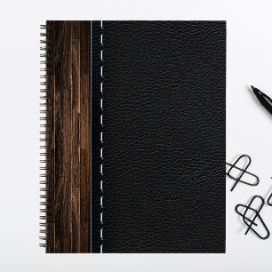 Cuaderno Textura de madera realista y cuero cosido