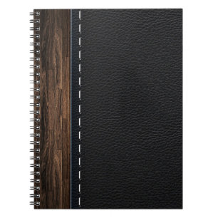 Cuaderno Textura de madera realista y cuero cosido