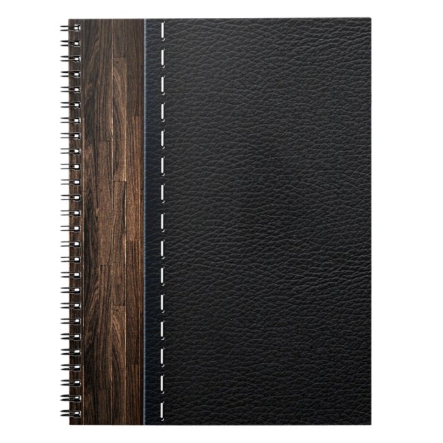 Cuaderno Textura de madera realista y cuero cosido (Frente)