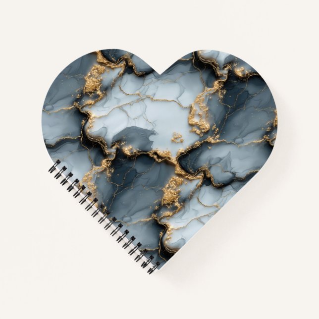 Cuaderno Textura de mármol azul oscuro con venas de oro líq (Anverso)