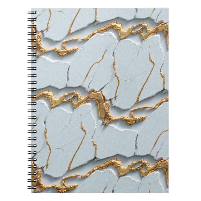 Cuaderno Textura de mármol blanco con vetas de oro agrietad (Frente)