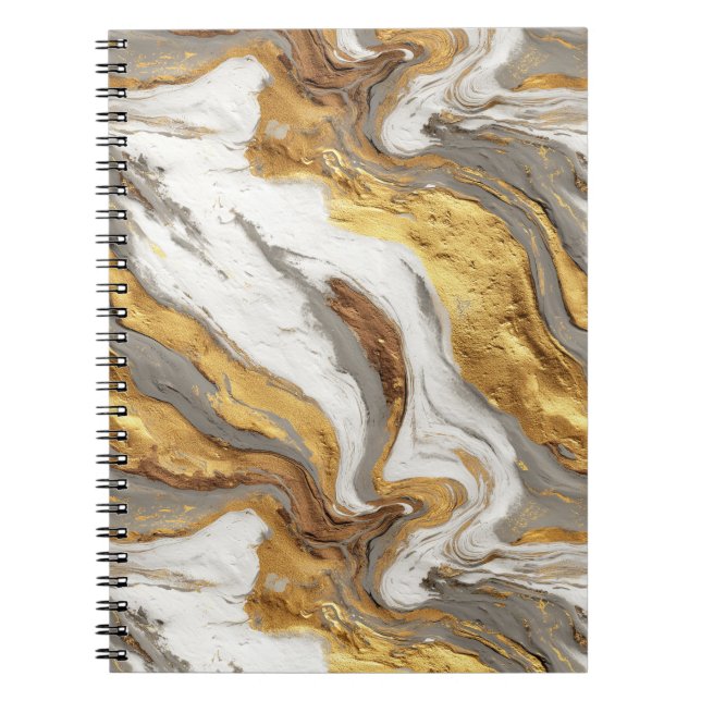 Cuaderno Textura de mármol gris abstracto con oro fluido (Frente)