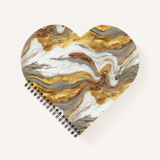 Cuaderno Textura de mármol gris abstracto con oro fluido (Anverso)