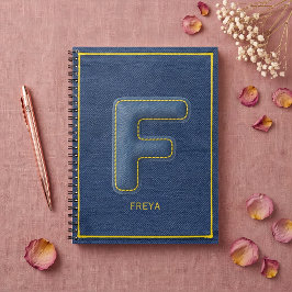 Cuaderno Textura de mezclilla azul con monograma inicial F 