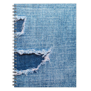 Cuaderno Textura de tela de denim desgarrada, tonos azules.